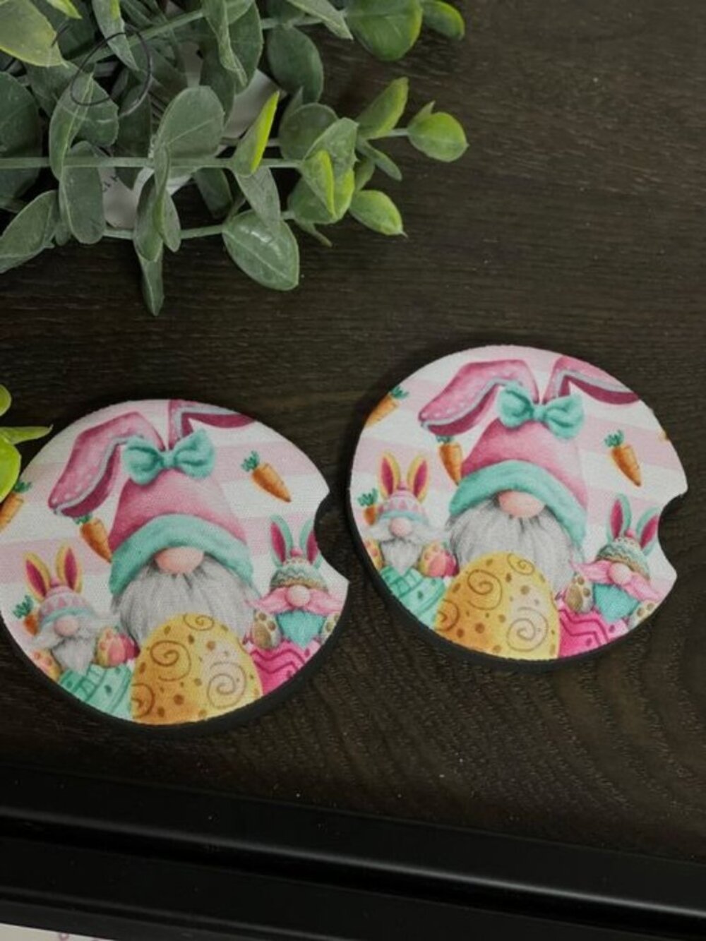 Easter Bunny-Themed Car Coasters With Gnome & Egg Design